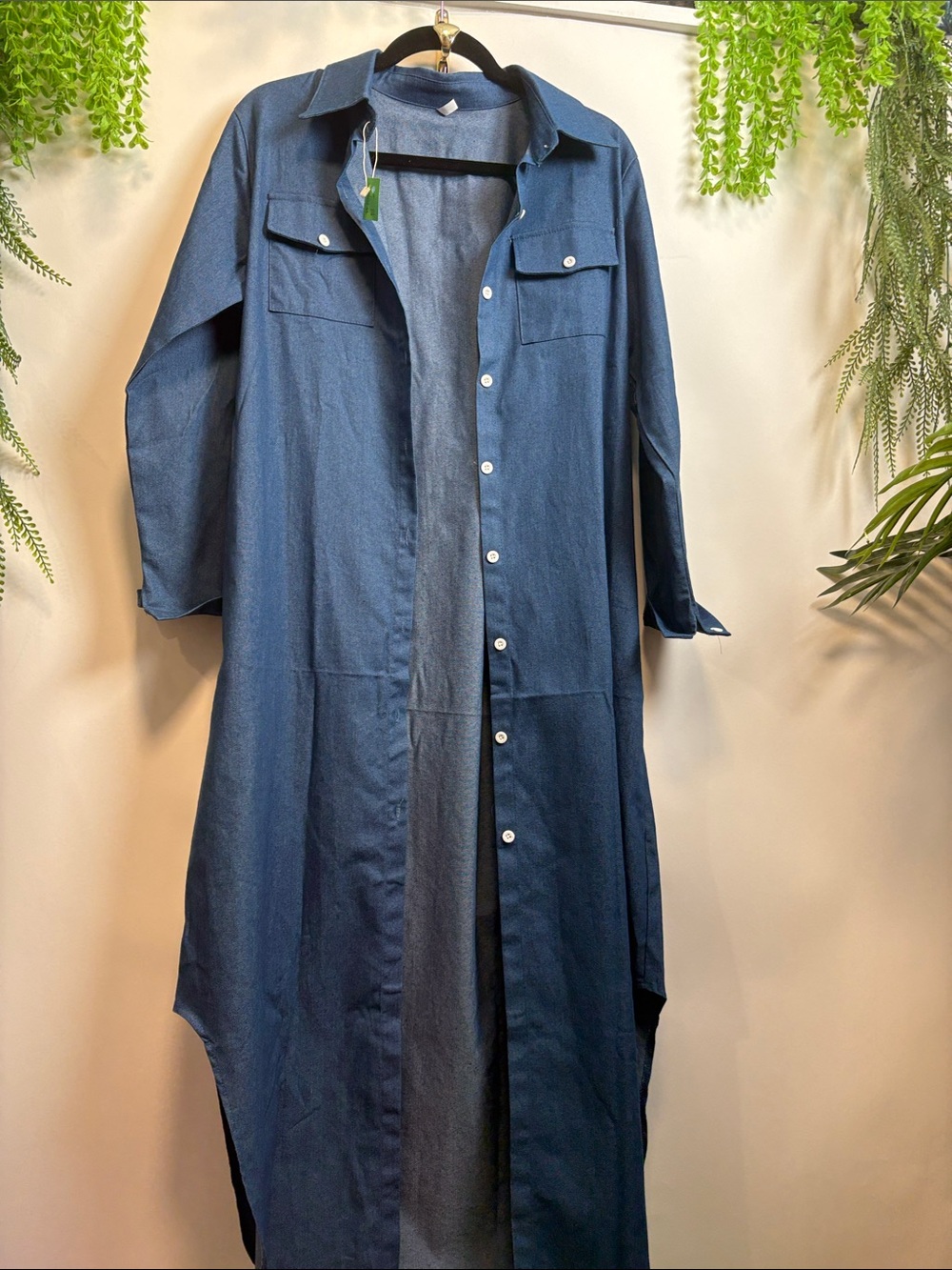 Source Unknown Deep Navy Button-Front Maxi Shirt Dress/ or open long duster